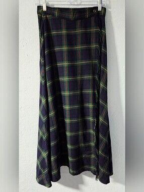 Vintage 90s Lizsport Liz Claiborne Tartan Plaid Maxi Wrap Skirt - Size 8